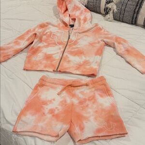 True Religion Kids Tie-Dye Hoodie and Shorts Set - Orange and White